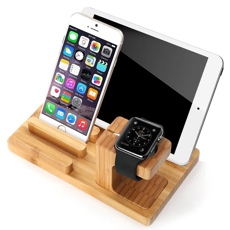 Деревянная зарядная док-станция Многофункциональная подставка для мобильного телефона бамбуковая подставка для зарядного устройства подставка для Apple Watch iPad iPhone