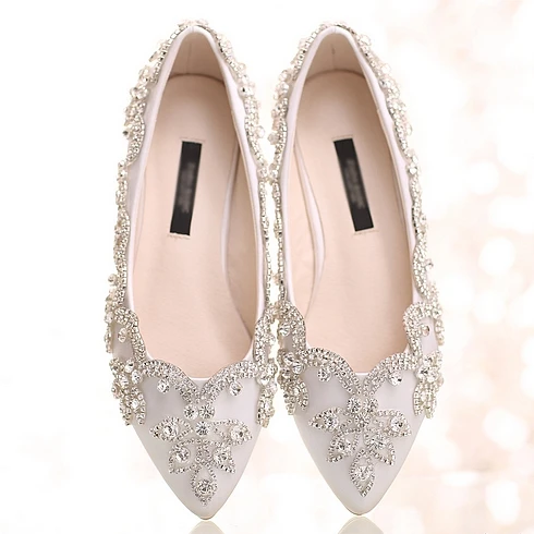 white wedding flats with rhinestones