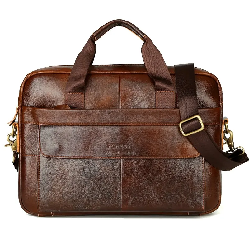 

2019 New Men Briefcases Genuine Leather Handbag Vintage Laptop Briefcase Messenger Shoulder Bags Men's Bag Men's business pack