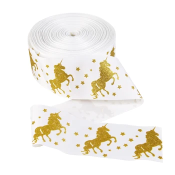 

David accessories 3'' 75mm glitter unicorn horse series printed polyester ribbon 50 yards,DIY handmade materials,50Yc2844