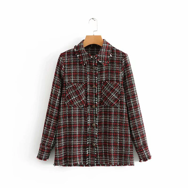 

Women Red Plaid Fashion Za Tweed Jacket 2019 New Women-s Single Breasted Long Sleeve Ladies Jacket Coat Casaco Femme fenimino