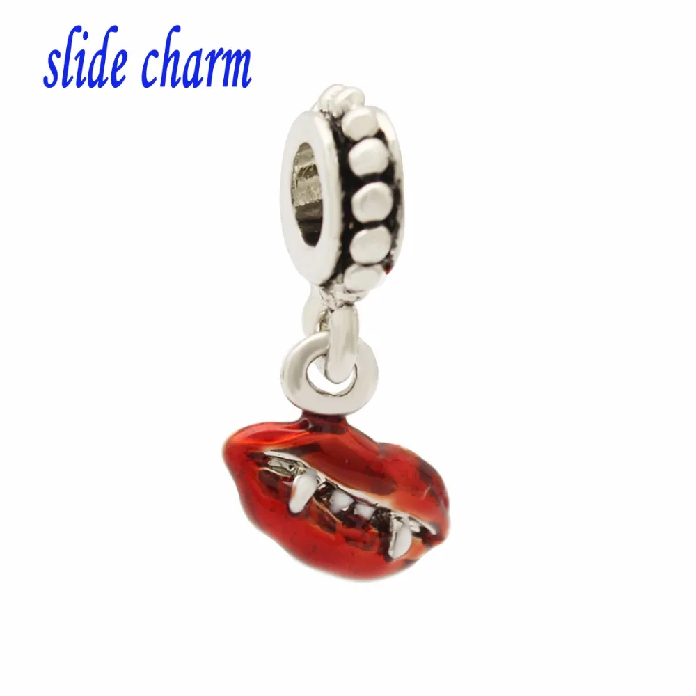 

slide charm Free shipping Europe Halloween New Arrivals billed fangs pendant amulet charm beads fit Pandora bracelet