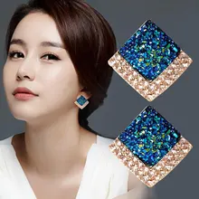 TrinketSea дизайн роскошные женские серьги-гвоздики красочные квадратные модные ювелирные изделия Стразы из стекла и пластика мерцающие серьги из нержавеющей стали