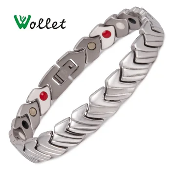 

Wollet Jewelry 5 in 1 316L Stainless Steel Magnetic Bracelet Bangle for Women Men Healing Energy Silver Color Health Care 21.7cm