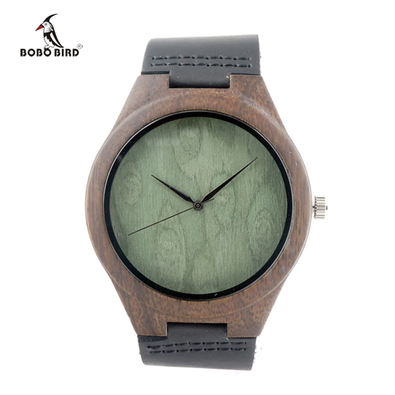 2017 Brand BOBO BIRD Black Wood Watch Men Leather Band Luxury Gift Watches relogio masculino C-F04