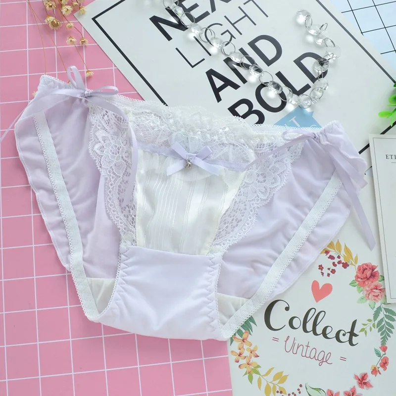 HKDNKE Style Japonais Lolita Arc Mignon Dentelle sous-V/êtements Filles Kawaii Dot Net /Évider Culotte Femmes Slips sans Soudure Belle Lingerie