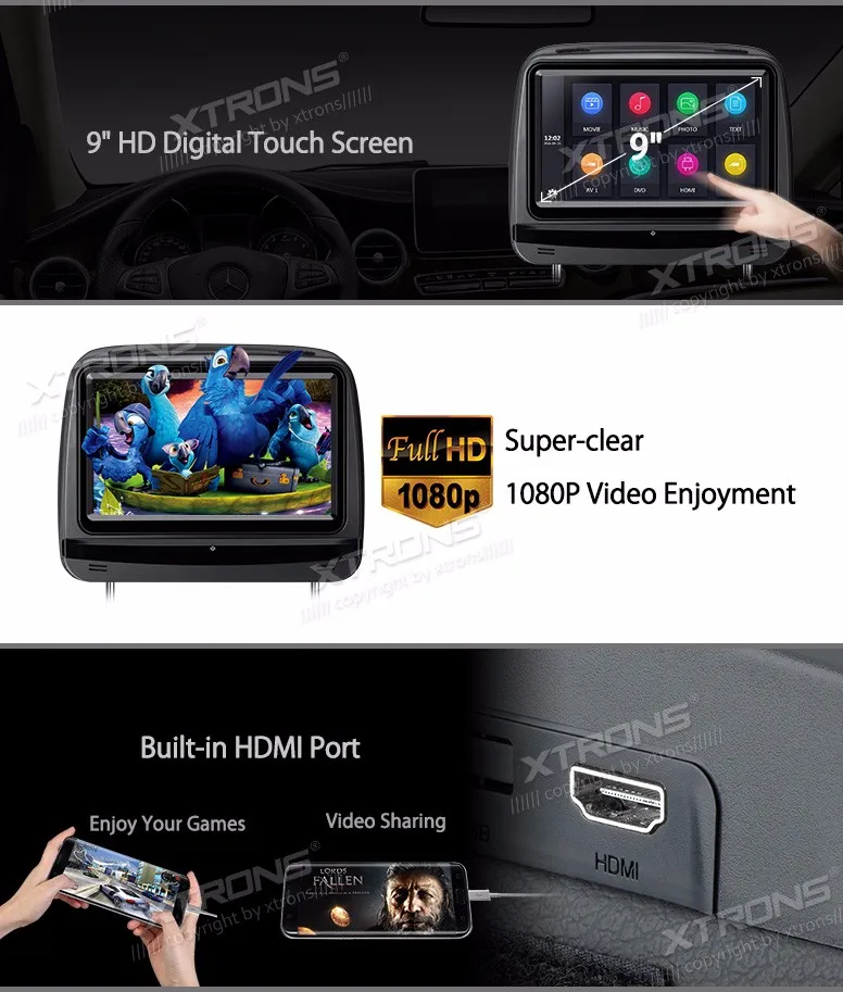 Excellent 2x9" Touch Screen Headrest Car DVD Car Headrest DVD Headrest Car Monitor DVD with HDMI Port & Super-clear 1080P Video Support 1