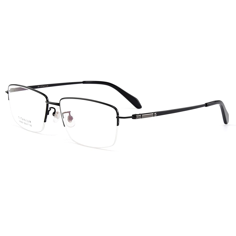 Gmei оптический Сверхлегкий чистый титан полуободок очки оправа для деловых мужчин близорукость чтения рецепт LR8961 - Цвет оправы: Black