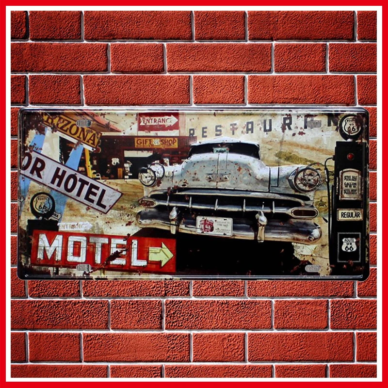 New US Route 66 Motel Vintage Metal Signs Home Decor Vintage Tin Signs Pub Vintage Decorative Plates Metal Wall Art