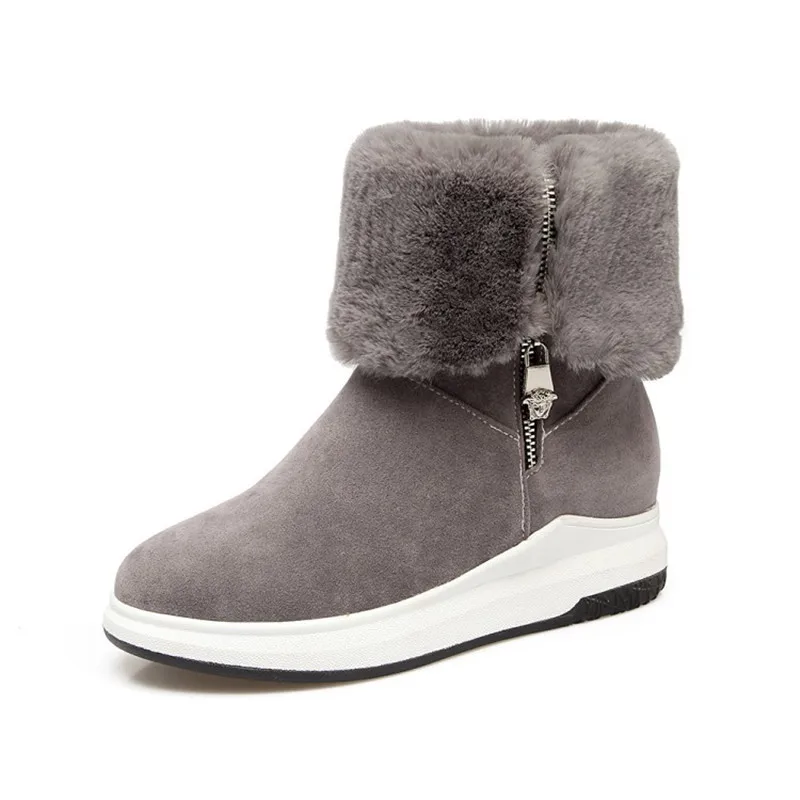 DRFARGO/обувь; женские зимние ботинки; модная обувь; женские ботильоны из нубука; теплые женские плюшевые ботинки на платформе с мехом; size34-44 на молнии; размеры - Цвет: 918 grey
