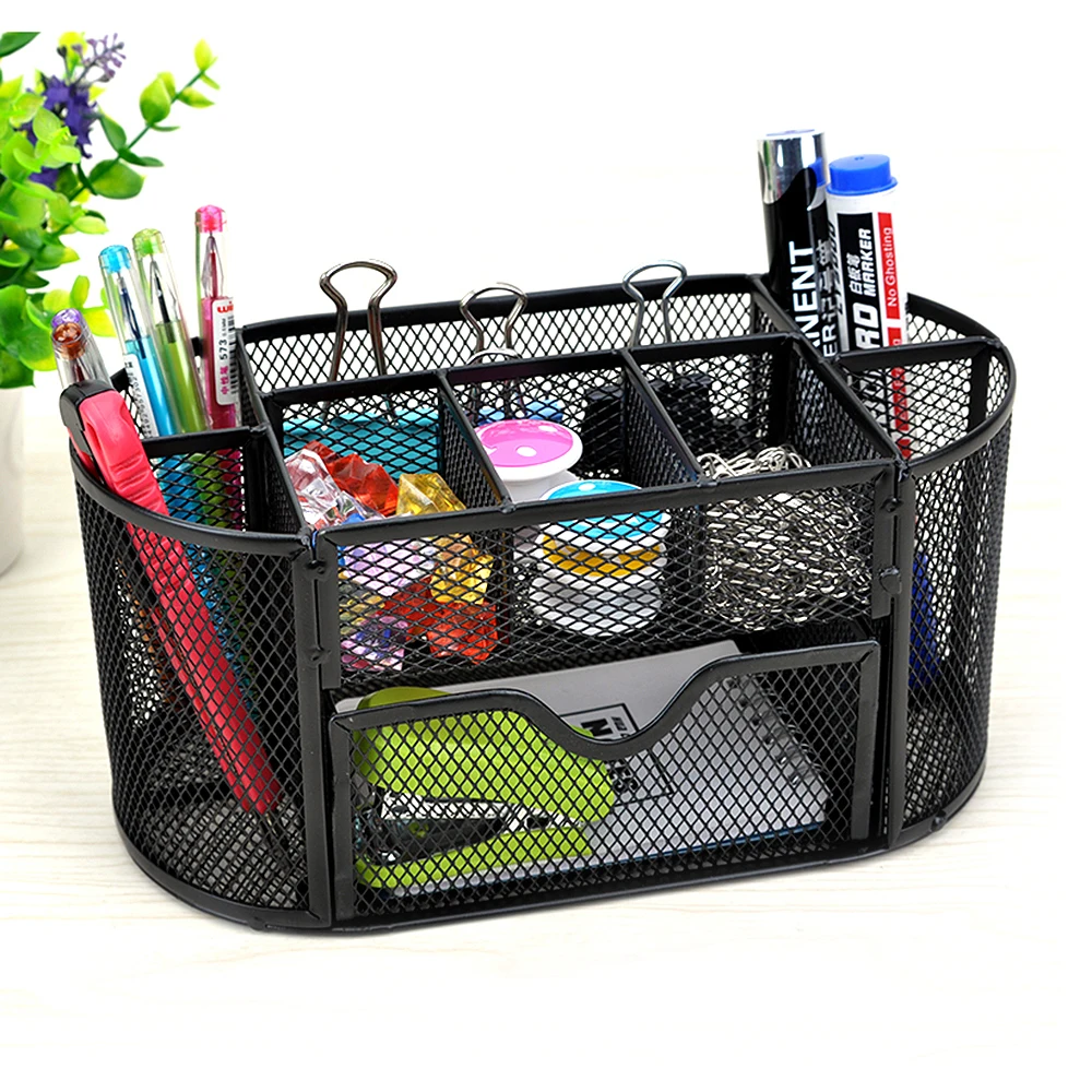 

9 Storage Compartments Multi-functional Mesh Desk Organizer Pen Holder Stationery Storage Container Box Collection Office School
