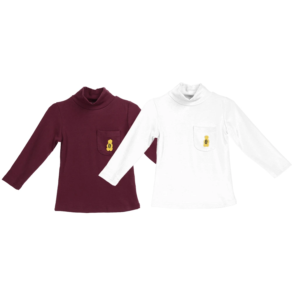 

High Collar Boys Girls Baby Clothing Tees Lovely Bear turtleneck Long Sleeve T-shirt Unisex Solid Color Shirts Children Tops