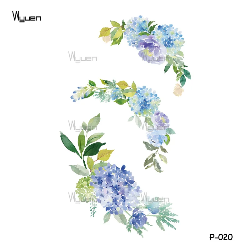 

Wyuen New Design Bule Flowers Waterproof Temporary Tattoo Sticker for Women Body Art Fake Tattoo Blossom Make Up Tatoo P-020