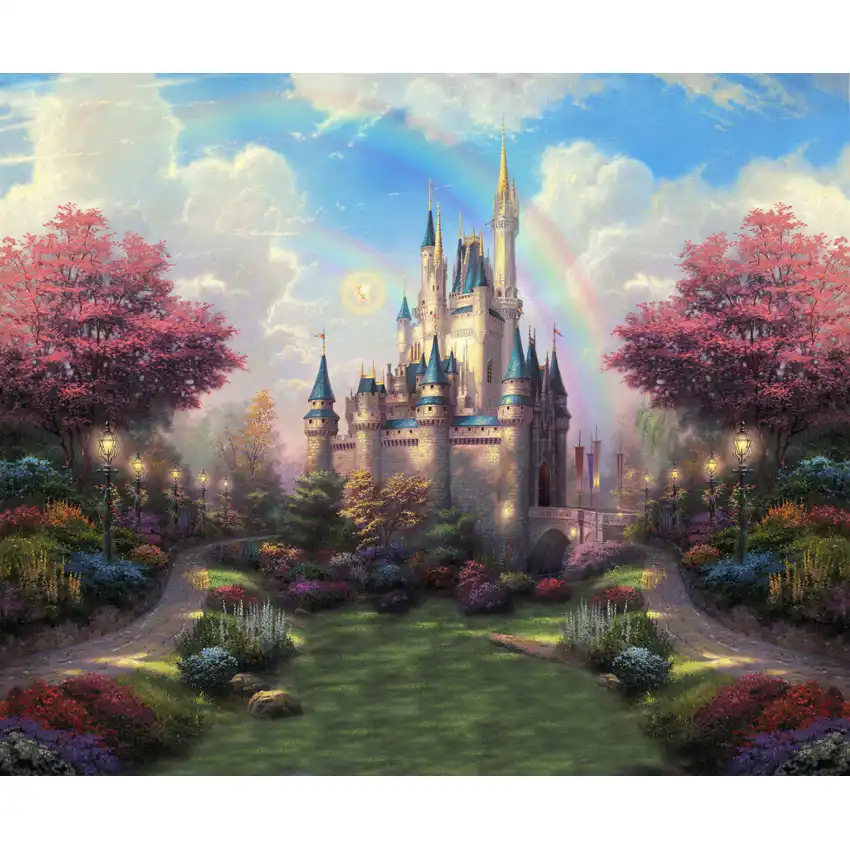 Haoyiyi 9x6ft Spring Cartoon Fairy Tale Castle Dreamy Wonderland Backdrop Backgrpund Photography Kid Children Newborn Birthday Baby Shower Wedding Cake Table Tea Party Wallpaper Poster Decoration