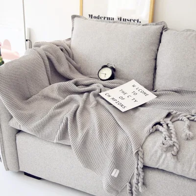 Домашнее украшение в скандинавском стиле, Повседневные вязаные одеяла с кисточкой, розовые покрывала для дивана, кровати, покрывала в клетку - Цвет: Grey