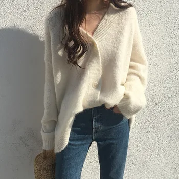 

Autumn Cardigans Sweater Women Sexy V neck Solid Knit Cardigan Outwear 2019 Elegant Long Sleeve Single Breasted Female Cardigans