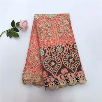

African lace fabric High quality embroidery french net lace Fashion design swiss voile lace with stones TL1005