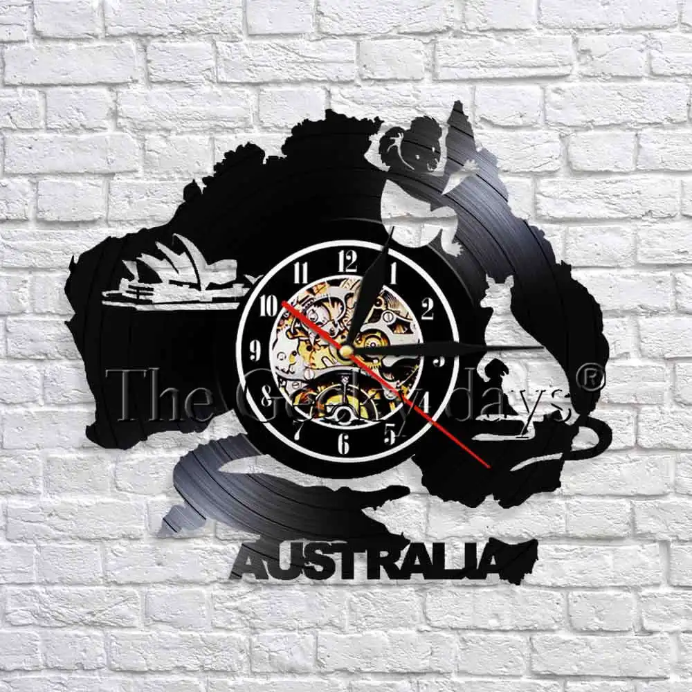 Australia Skyline Wall Clock Decor Sydney Opera House Koala Vinyl Record Wall Clock Modern Design Unique Travel Gift Idea