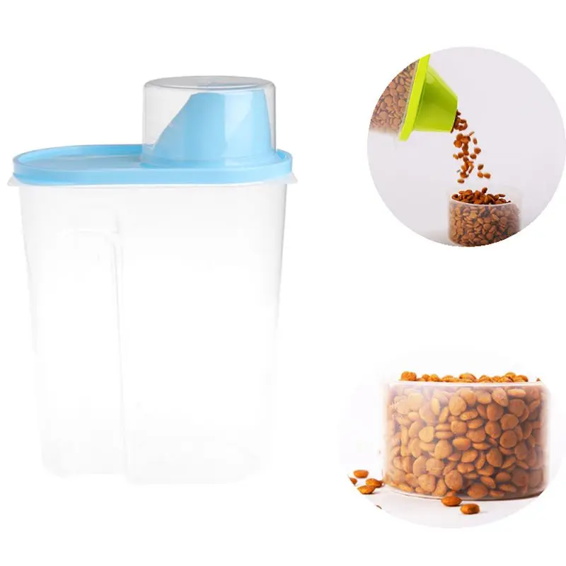 Пластиковый контейнер для хранения еды для собак и кошек, дозатор для сухого корма, кормушка для щенка, 4 цвета, герметичные банки, большая емкость для хранения продуктов