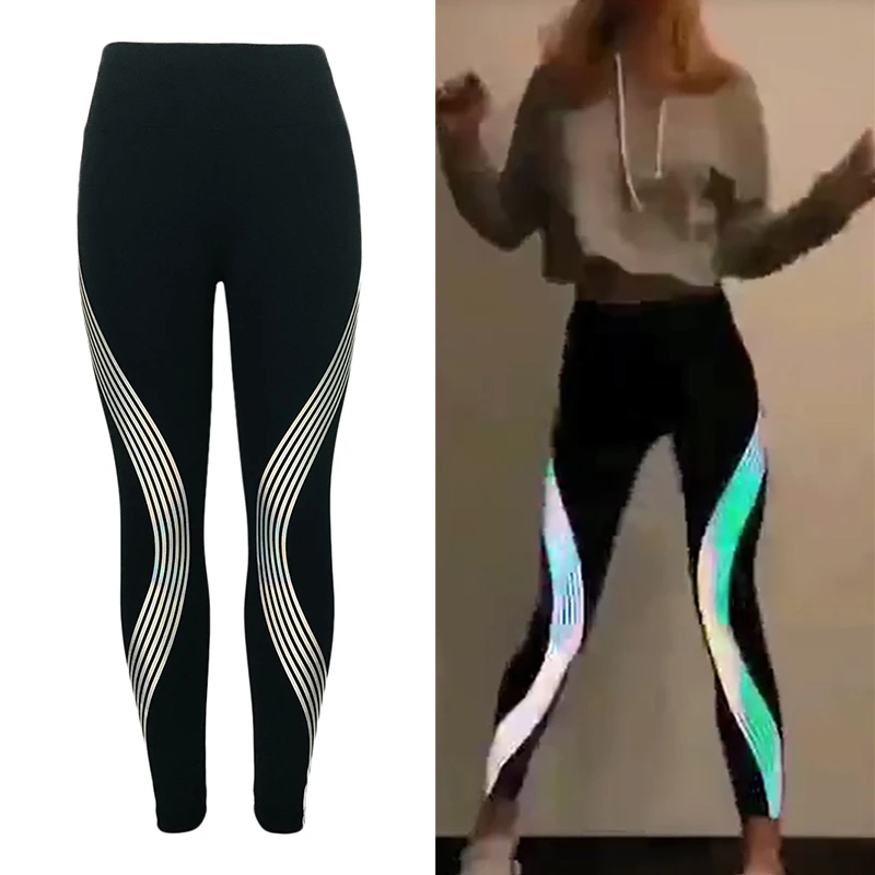 2018 Reflective Leggings Stripes Laser Fitness Yoga Pants (10)