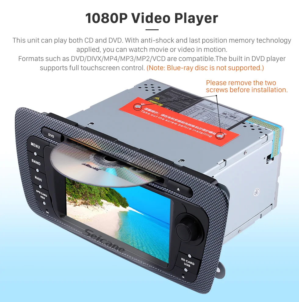 Seicane 2 Din Radio Android 8.0 DVD Player Bluetooth GPS Navigation system for 2009 2010 2011 2012 2013 SEAT IBIZA USB SD IPOD Mirror Link WIFI Stereo Support Steering Wheel Control Rearview Camera DVR