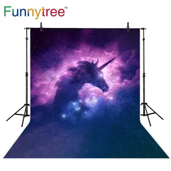 

Funnytree backdrop photographic unicorn party glitter children birthday Fantasy star sky space cloud photography background