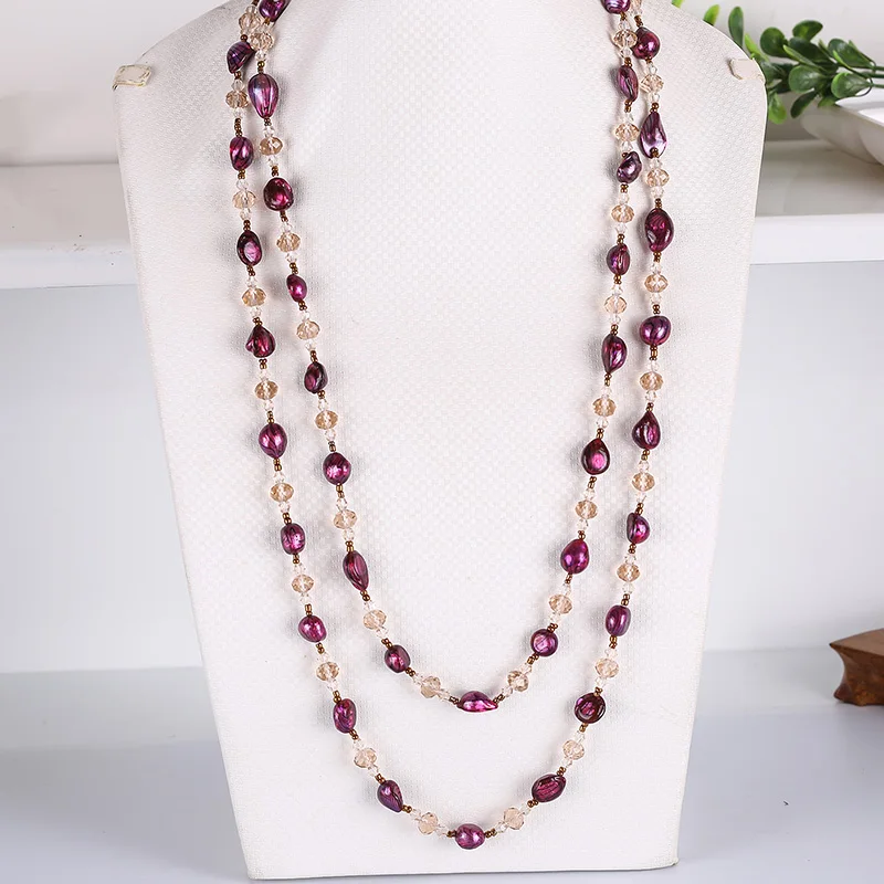 

Korean version of the glare natural freshwater pearl necklace female long section multi-layer sweater chain fresh wild personali