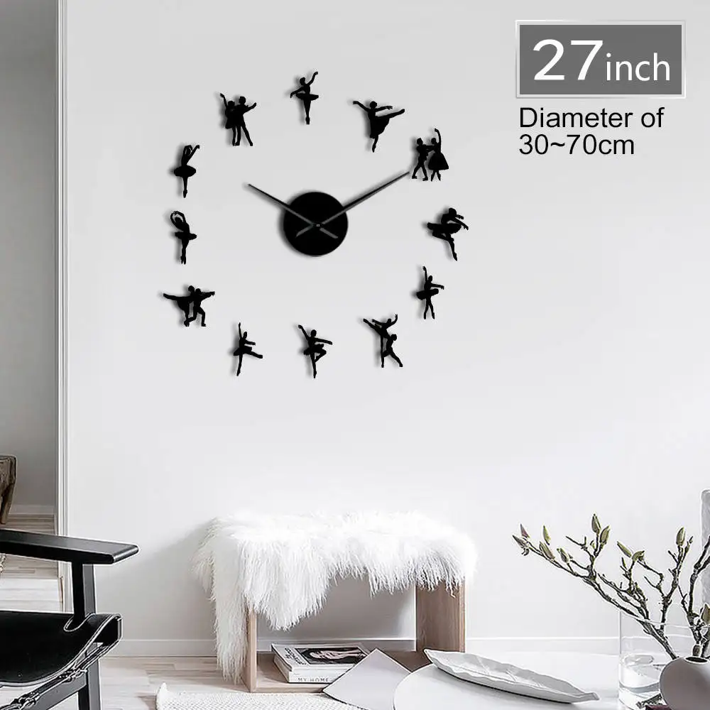 

Ballet Dancing Large DIY Wall Clock Lover Dancer Frameless Big Wall Clock Sticker Mordern Personalized Cool Living Room Decor