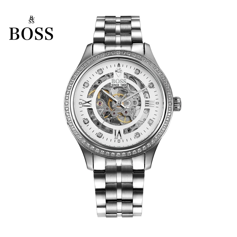BOSS Germany watches men luxury brand diamond skeleton automatic mechanical watch hollow stone stainless steel relogio