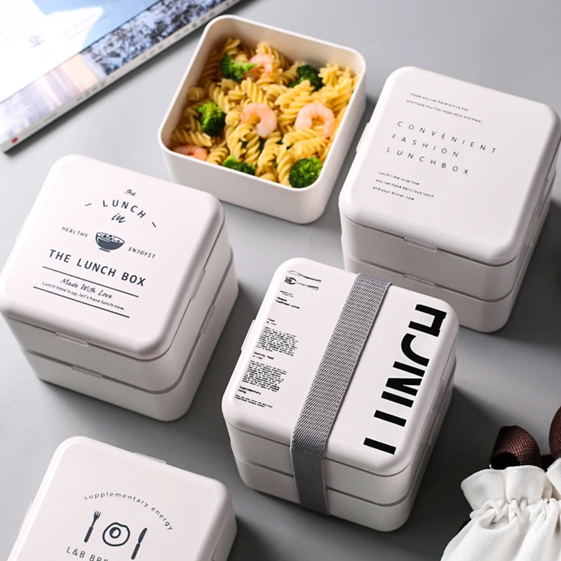 Microwave Bento Box Japanese Style Student Cartoon Letter Food Storage Container White Portable Lunch Box With Compartments