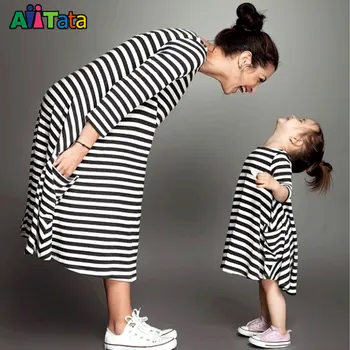 2017 family matching mother daughter dresses clothes striped mom and daughter dress kids parent child outfits