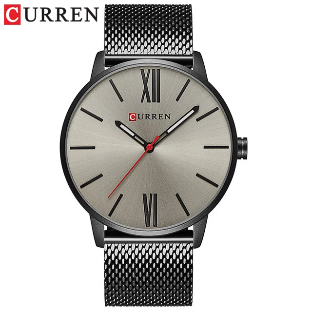 black grey Модные золотые мужские часы Curren, кварцевые часы, полностью из нержавеющей стали, ремешок Relogio Masculino, простые наручные часы - Цвет: black grey