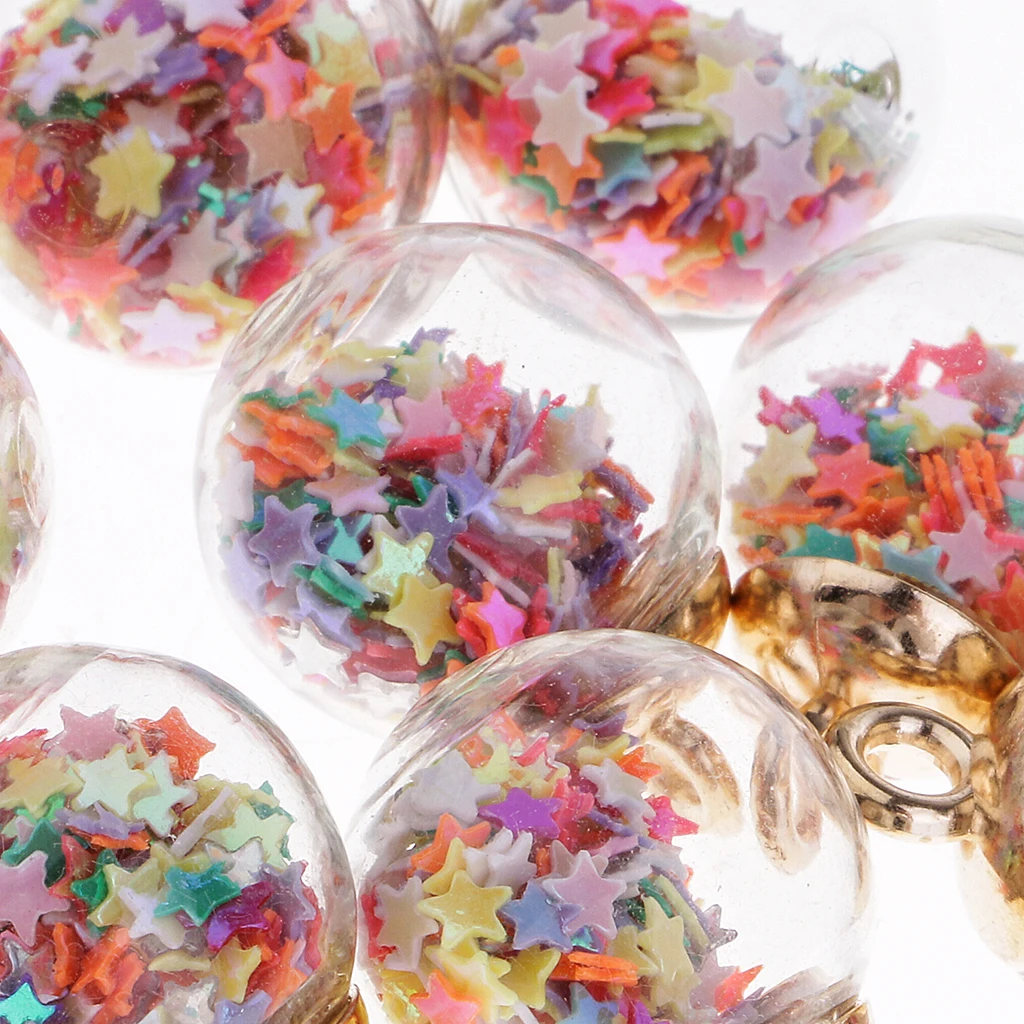 20pcs 16mm Colorful Transparent Glass Ball Star Charms Pendant Finding for Hair Jewelry Accessories Earring Jewelry Making