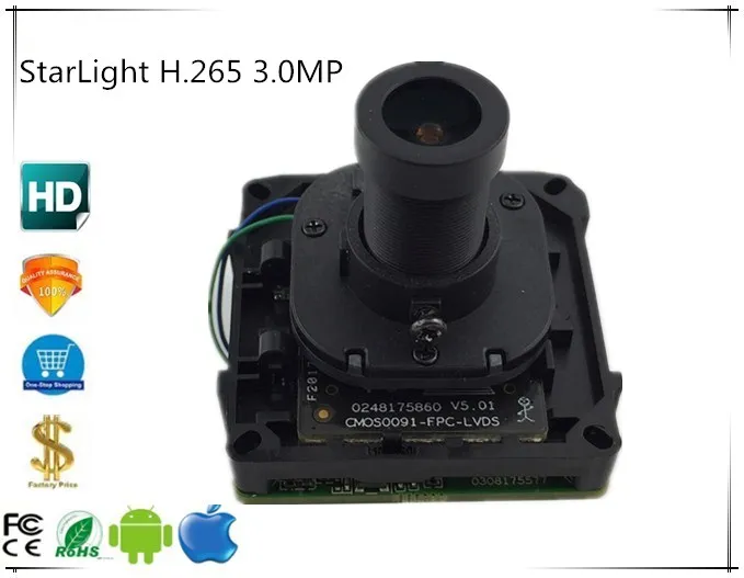 

StarLight H.265 3.0MP 2048*1536 Sony IMX291+3516C IP Intelligent Camera Module Board with M12 Lens FishEye 2.8-12mm ONVIF XMEYE