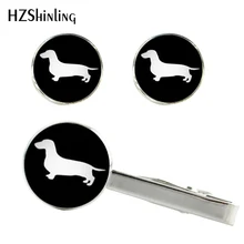 Новинка, заколка для таксы и запонки, набор, милые зажимы для собак, серебристые, черные запонки, стеклянные манжеты для фото, подарки, CT-0074 для любимого собаки