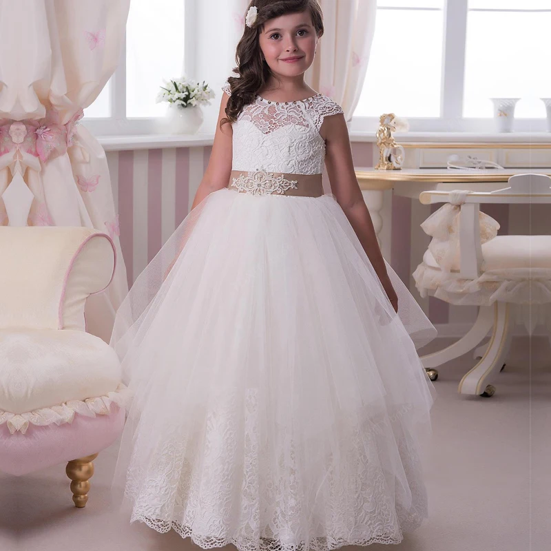 2017 Scoop Long Kids Prom Dresses vestidos de primera comunion Pageant Dresses For Little Girls White Flower Girl Dresses _ - AliExpress