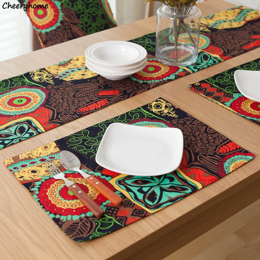 

Cheeryhome Placemat Dining Table Mat Cotton Linen Tableware Pad Floral Print Napperon Coasters De Cozinha Plate Bohemia Style