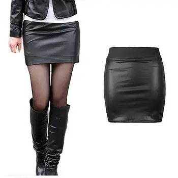 

Hot New Women Ladies Sexy High Waist Bodycon Faux Leather Wet Look Black Mini Skirt