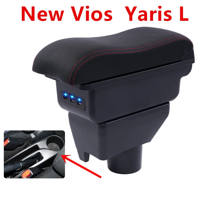 

For Toyota Yaris L New Vios armrest box central Store content Storage box with cup holder ashtray USB interface 2014-2017