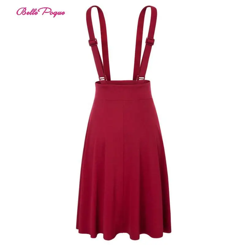 Belle Poque черная/темно-красная женская винтажная Однотонная юбка с высокой талией на лямках, расклешенная трапециевидная юбка на подтяжках, юбка-сарафан