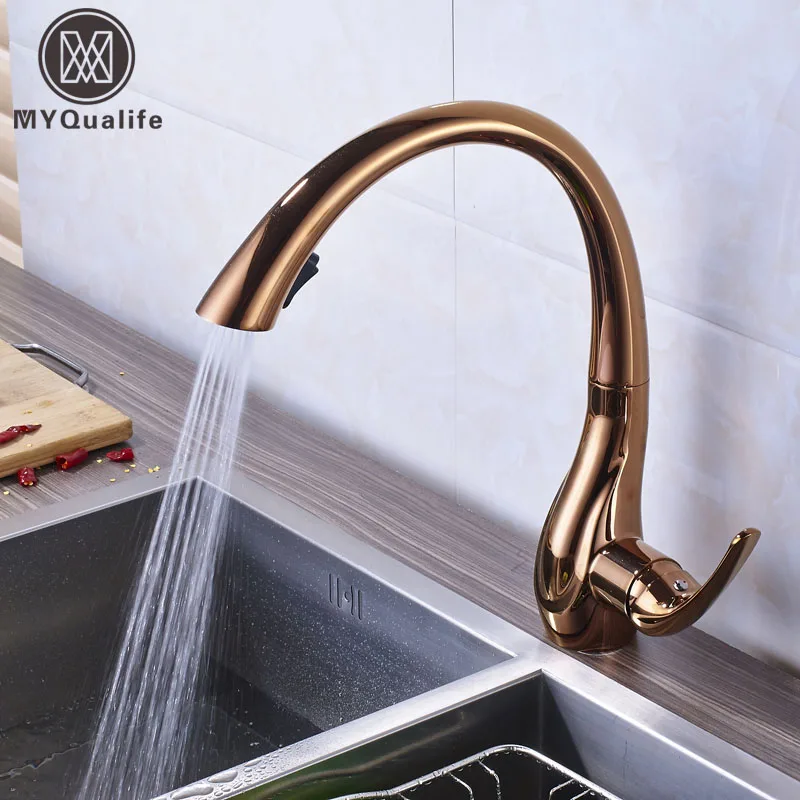 

2018 New Design Pull Out Dual Sprayer Nozzle Ktichen Sink Faucet Tap Single Handle Rotate Bathroom Kitchen Mixers