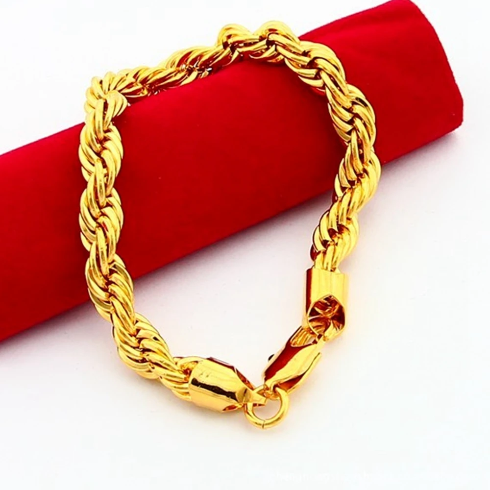 

Thick Rope Chain Yellow Gold Filled Womens Mens Bracelet Chain 22cm Long