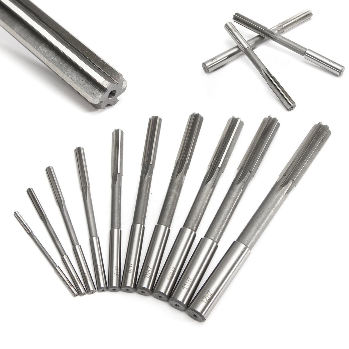 10pcs HSS H7 Straight Shank Milling Reamer Set Precision Chucking Machine Cutter Tool 3/4/5/6/7/8/9/10/11/12 mm For Reaming
