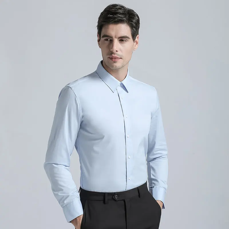 Фирменная Новинка Для Мужчин's Смешанный хлопок рубашки Classic/Regular Fit Формальные Рубашки Модные однотонные Цвет с длинным рукавом Бизнес костюмы рубашки синий