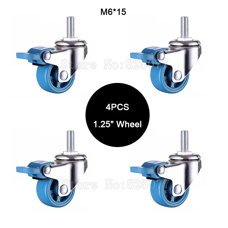 

HOT 4PCS 1.25'' Universal Swivel Wheels Castors Nylon Mute M6 Platform Trolley Chair Utensils Furniture Casters w Brake