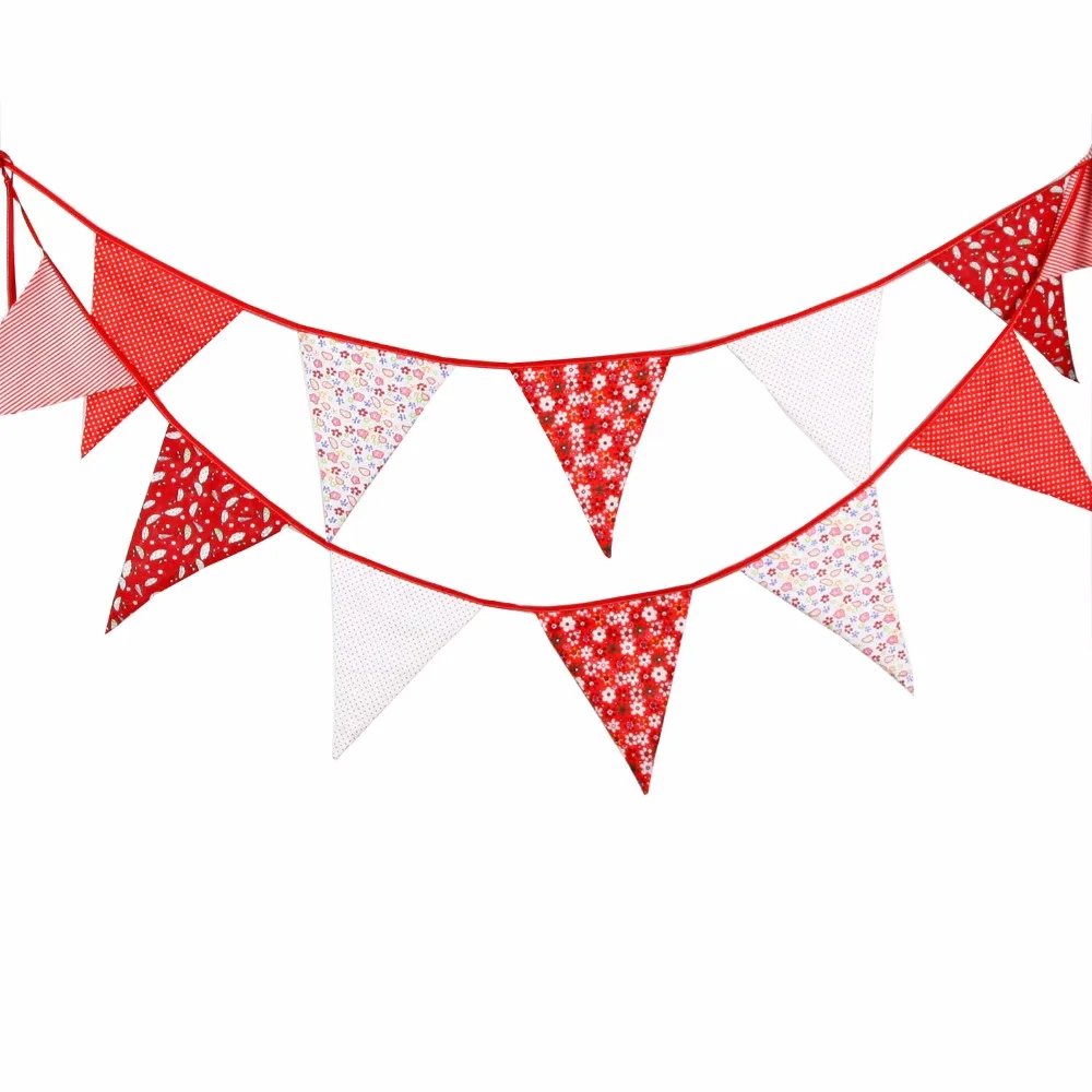 3.2m Cotton Cute Pink Party Bunting Beautiful Garland Pattern Banner Flags Birthday Red Little Flowers Wedding Day Decor | Дом и сад