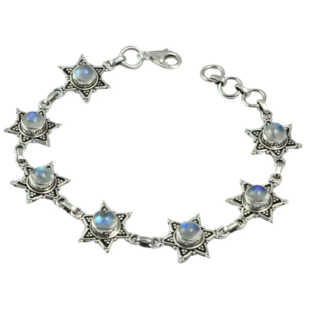 

NiaoZaiFei YunZaiKan Genuine Rainbow Moonstone Bracelet 925 Sterling Silver, 20 cm, MHBB0094