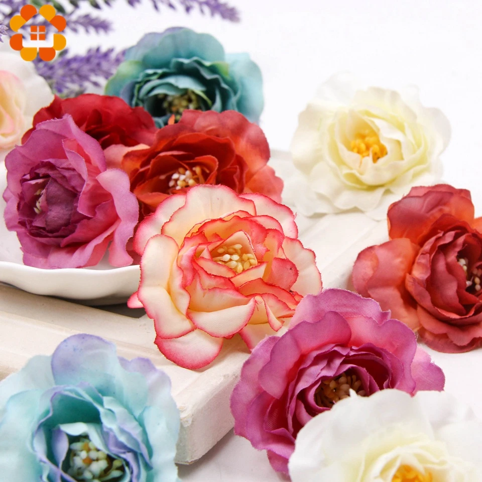 20PCS DIY Artificial Silk Rose Heads Decorative Stamen Fake Flowers For