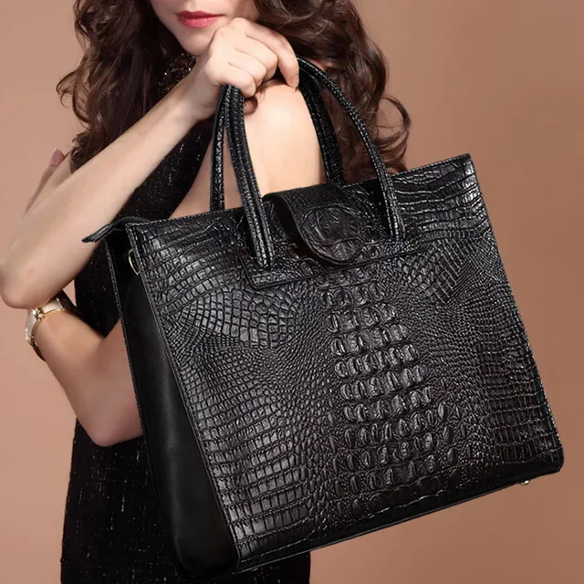 Crocodile pattern women's laptop bag 2016 new style fashion big shoulder bag female genuine