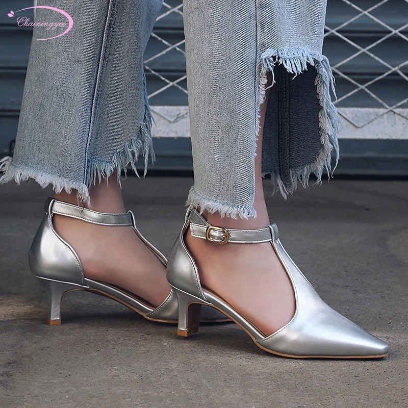 

Sandals 2019 summer sexy pointed paint fashion belt buckle glitter black gold silver thin high-heeled women's shoes big size